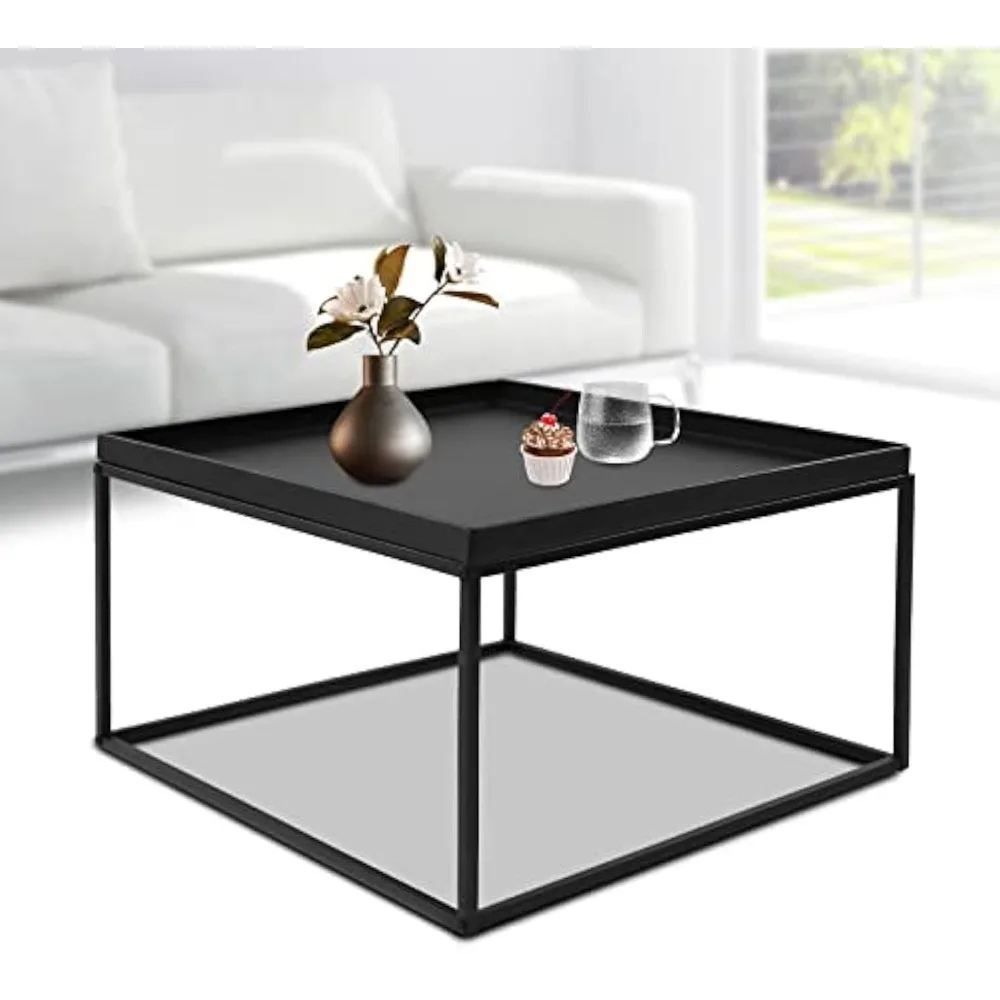 Featured Coffee Table Tray Steel Coffee Table Sofa Table Small Side Table Snack Table with Recessed Top for Drinks SnacksCandles