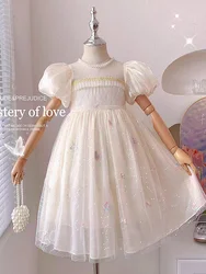 Children's casual dress summer fashion up for girls kids baby  bubble sleeves butterfly sequin back detachable bow A-line dress