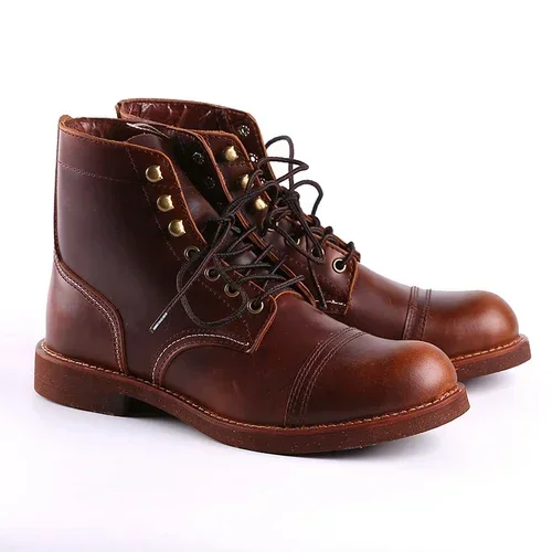 Botas de marca para hombre, botas de boda de negocios de cuero genuino con alas hechas a mano para motocicleta, botas informales de estilo británico