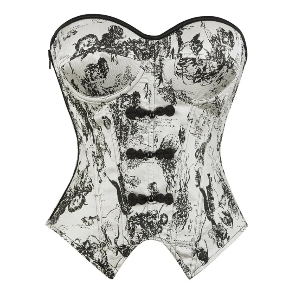 

Spice Girls French Style Jacquard Inner Wear with High Sense Fish Bone Slimming Waist Black Color Flower Printed Corset Lingerie