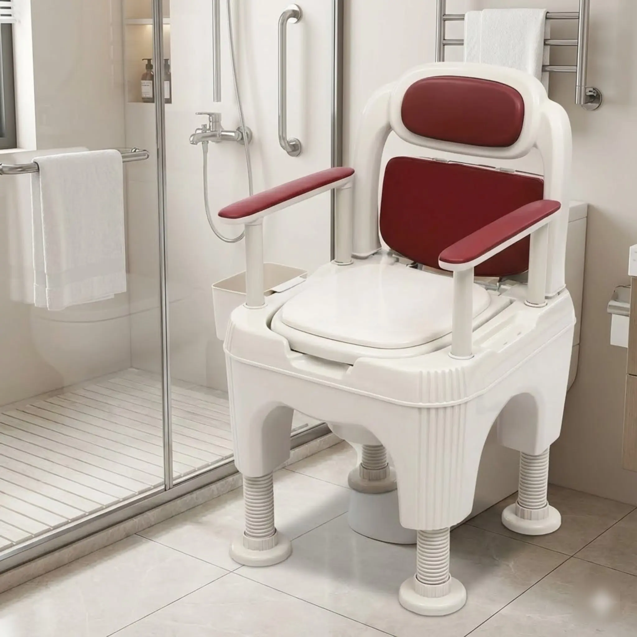 كرسي صوان بجانب السرير قابل للتعديل لكبار السن مع مقعد مبطن ومسند ظهر #1