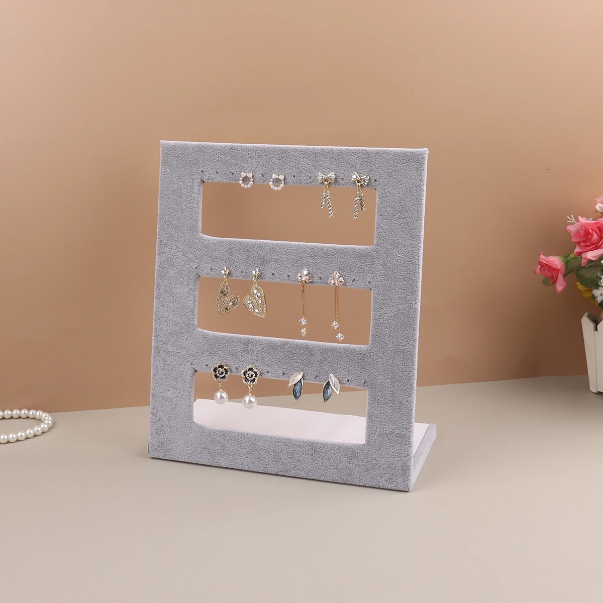 Velvet Suede Ring Earrings Organizer Ear Studs Jewelry Display Stand Holder Rack Showcase Plate Fashion Jewelry Box Case Casket