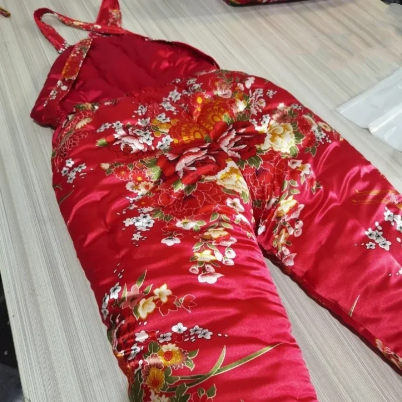 Uomo Donna Tuta in cotone imbottito con tocco setoso floreale fatto a mano in raso ABDL Canotta pancia Pantaloni Puffy Warm Body Party