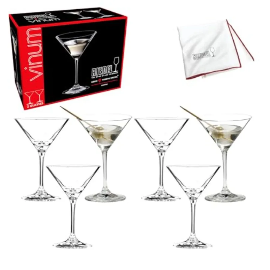 

Vinum Martini Glass 6-Pack with Microfiber Polishing Cloth for Cocktail Serving Clear Glass Premium Quality Includes 7 Items