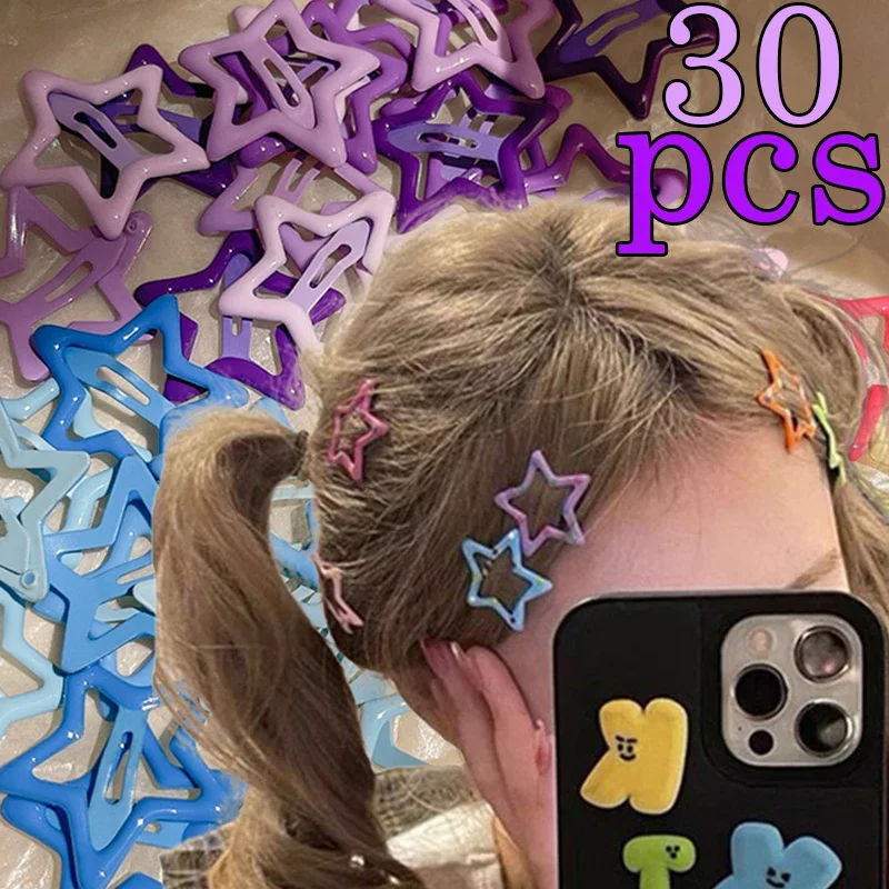 30pcs/set Y2K Colorful Star BB Hair Clips Children Cute Stars Metal Snap Hairpin Side Barrettes Hair Grip Women Hair Accessories