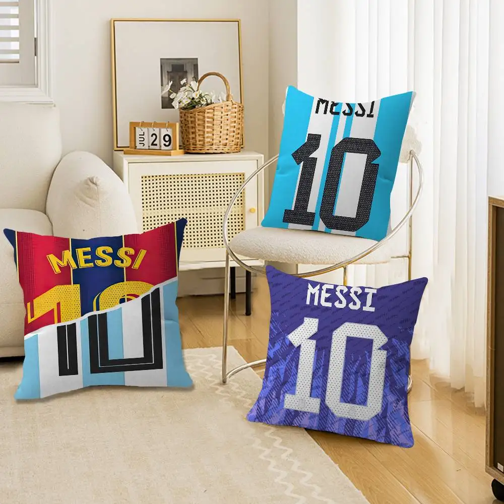 Football Superstar M-Messi 10 Pillow Covers Cartoon Sofa Decorative Home Double-sided Printing Short Plush Cute Cushion Cover