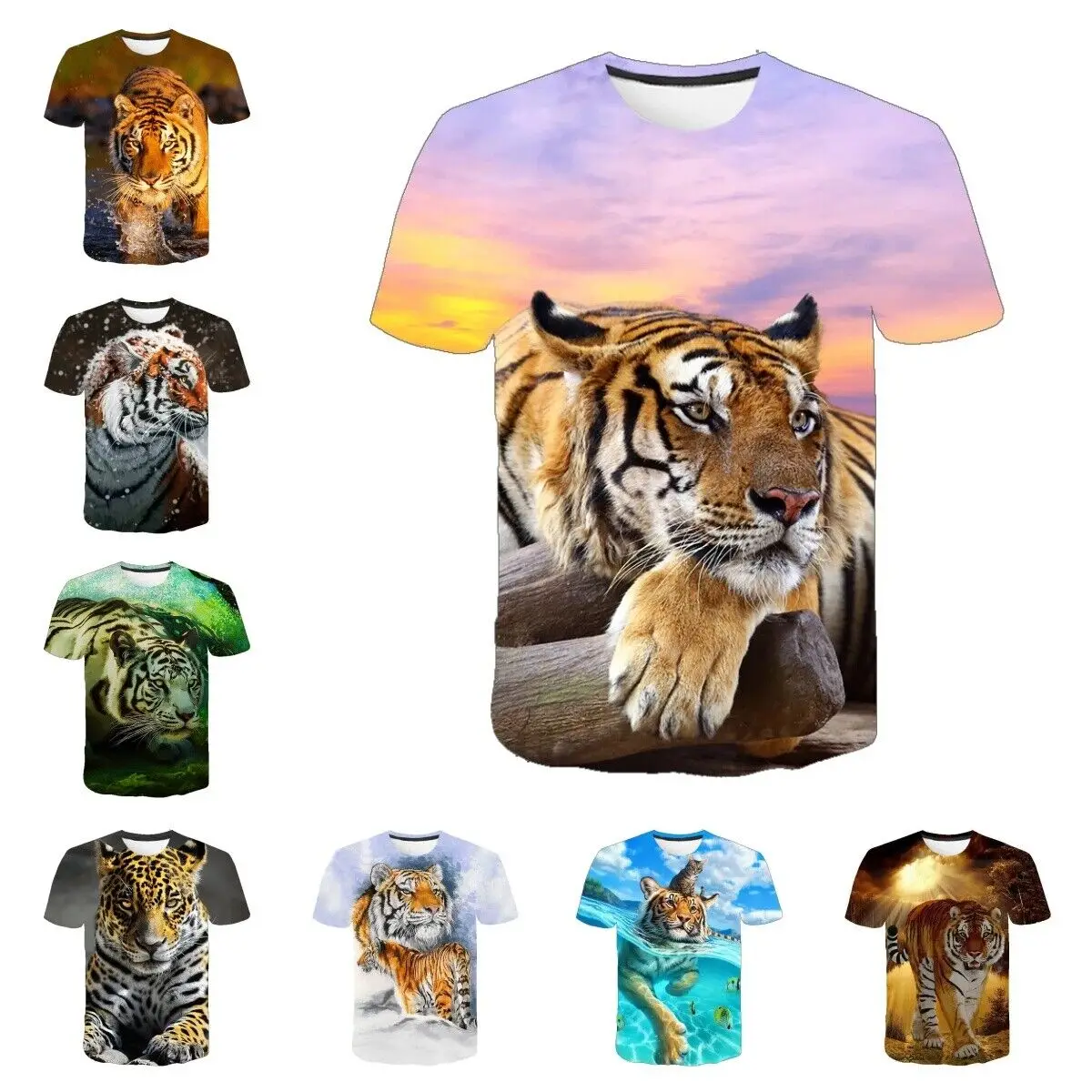 Unisex Tiger 3D T-shirt, mulheres, homens, crianças, manga curta Tops, pulôver