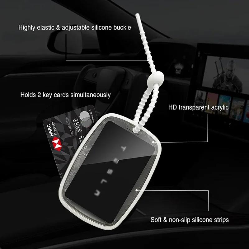 Tesla modeli 3 Model Y için akrilik anahtar kart tutucu silikon anahtarlık aksesuarları ile şeffaf araba anahtarı koruyucu