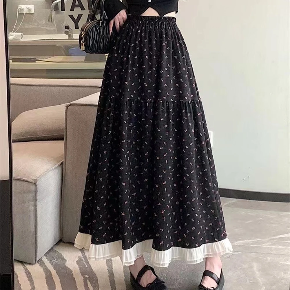 Casual Wear Floral Long Skirt Floral Long Skirt For Women Spring Fashion Medium Length Skirt High Waist Design