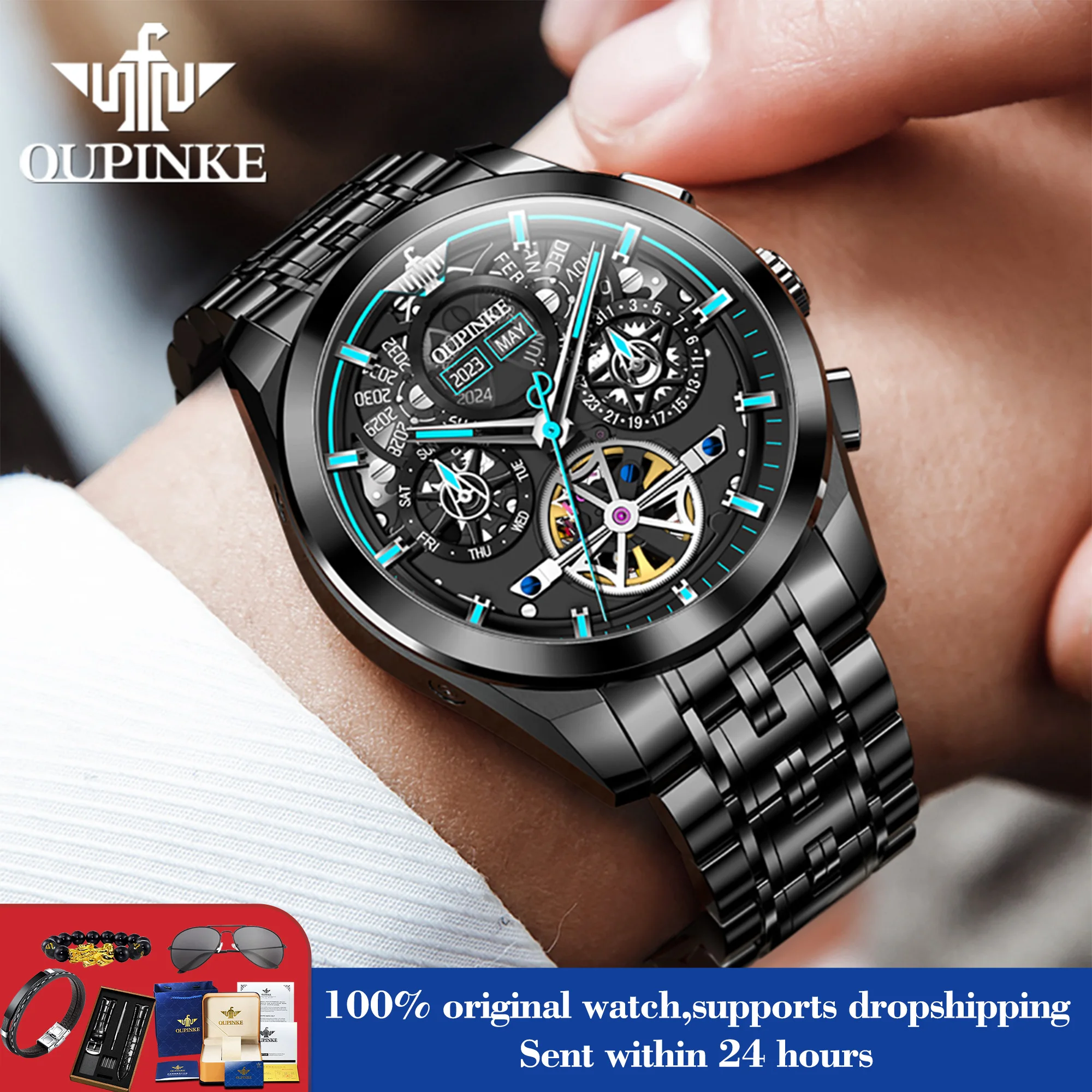 

OUPINKE 3235, мужские часы, лучший бренд, модные роскошные водонепроницаемые автоматические часы для мужчин, механические мужские ручные часы с полым скелетом