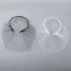 Velo de jaula de pájaros para novia, diadema blanca, tocado de tul ruso, máscara de red facial, joyería para el cabello, accesorio de boda, velo de colorete corto