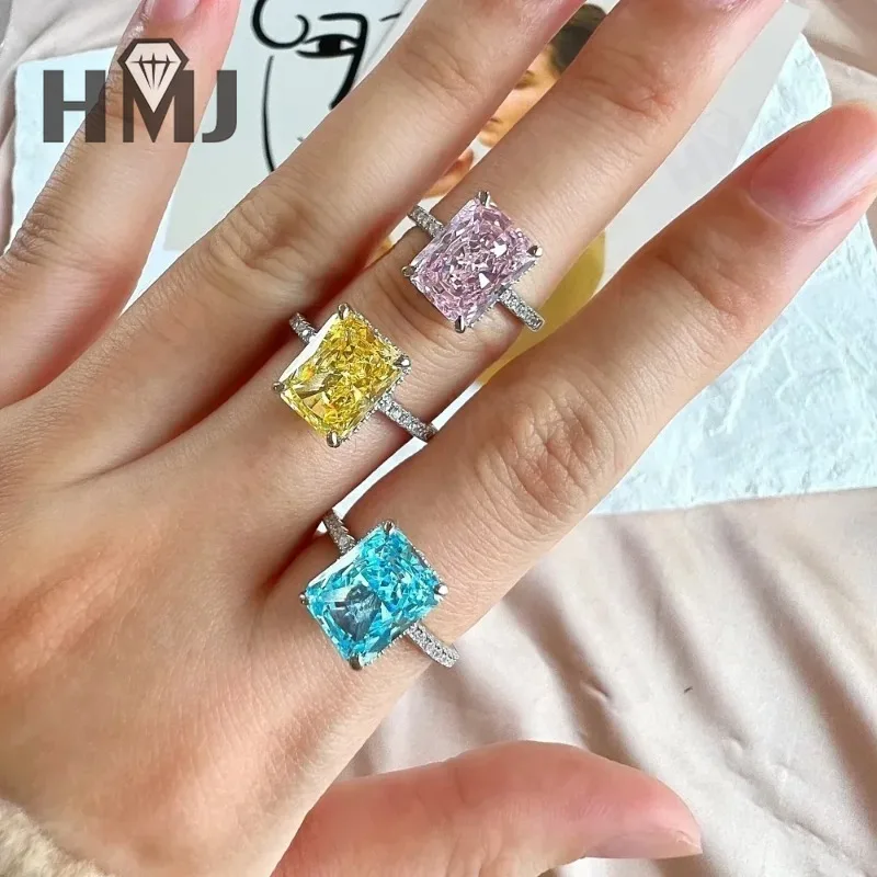 100% S925 Silver Rings Jewelry Women Diamond Moissanite 4 Carat Crushed Iced Out Cut Cubic Zirconia Wedding Engagement Ring