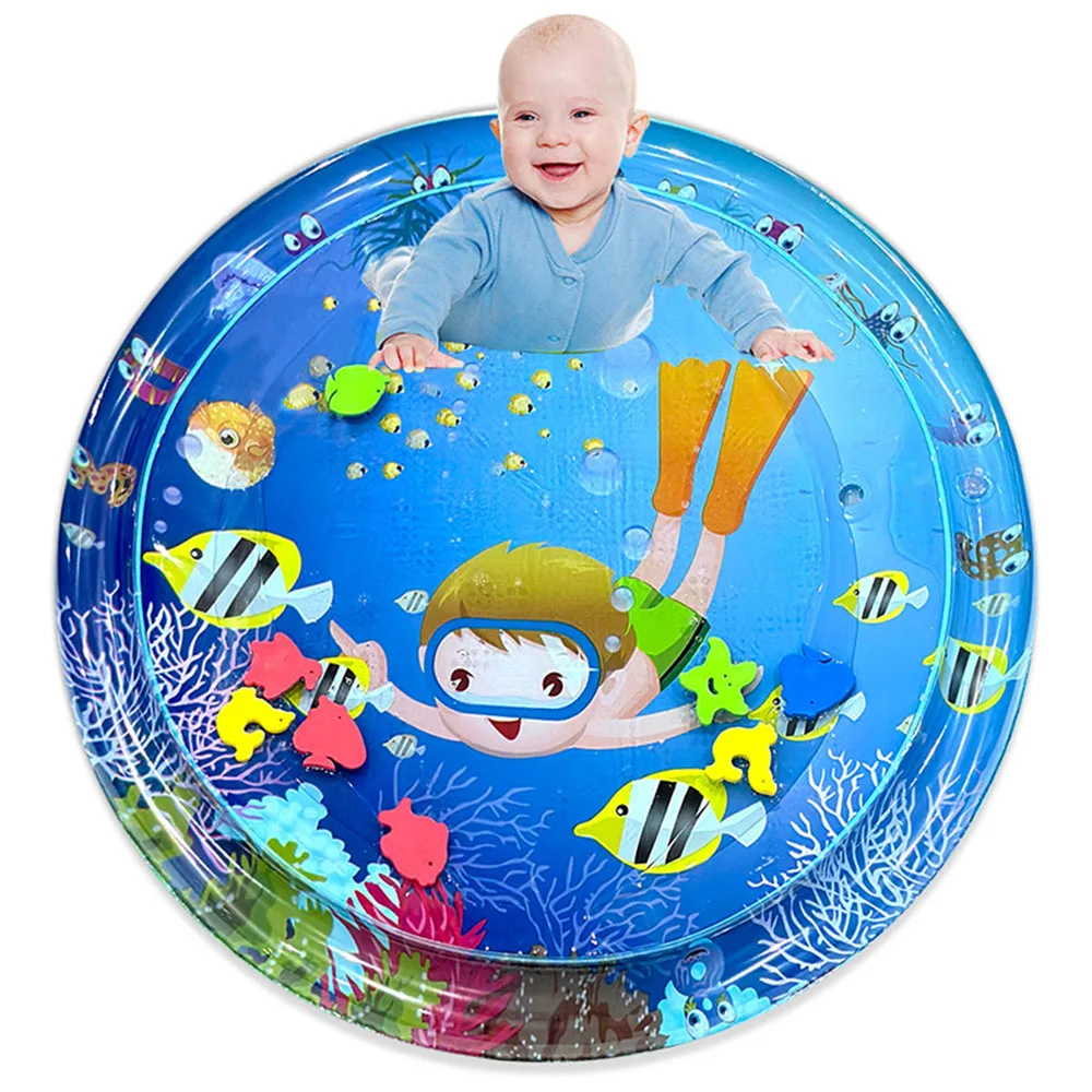 1pc 82cm Round Baby Playing Water Mat Diving Boy Pattern PVC Large Inflatable Play Mat Cushion Kids Gift