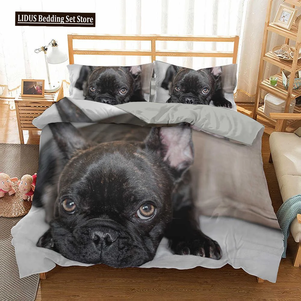 

French Bulldog Duvet Cover Set King Size Cute Puppy Animal Theme Bedding Set For Kids Teen Polyester 2/3pcs Soft Comforter Cover