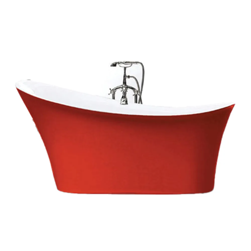 Modern Red Freestanding Acrylic Bathtub Drainer White Free Stand Soak Hotels Indoor Bathroom Stone Material Modern Boat Design