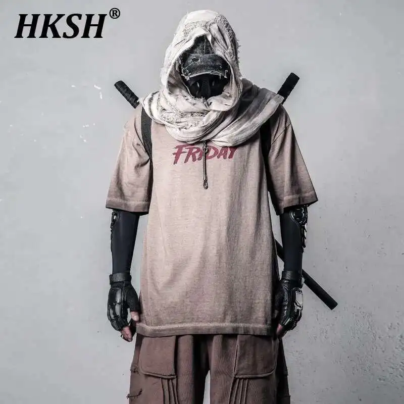 

HKSH Men Tide Punk Niche Waste Land Style Tactical Dirty Washed Retro T-shirts Spring Summer New Cotton Techwear Ins Tees HK4699