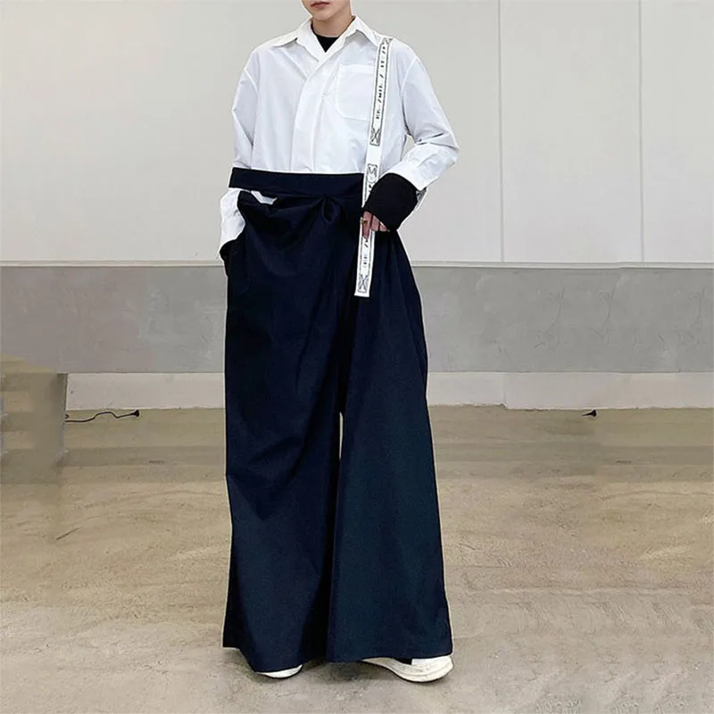 Wiosenny i letni męski pończoch Retro wysokiej talii niszowy oryginalny Design ciemny luźna moda Siling spodnie z szerokimi nogawkami