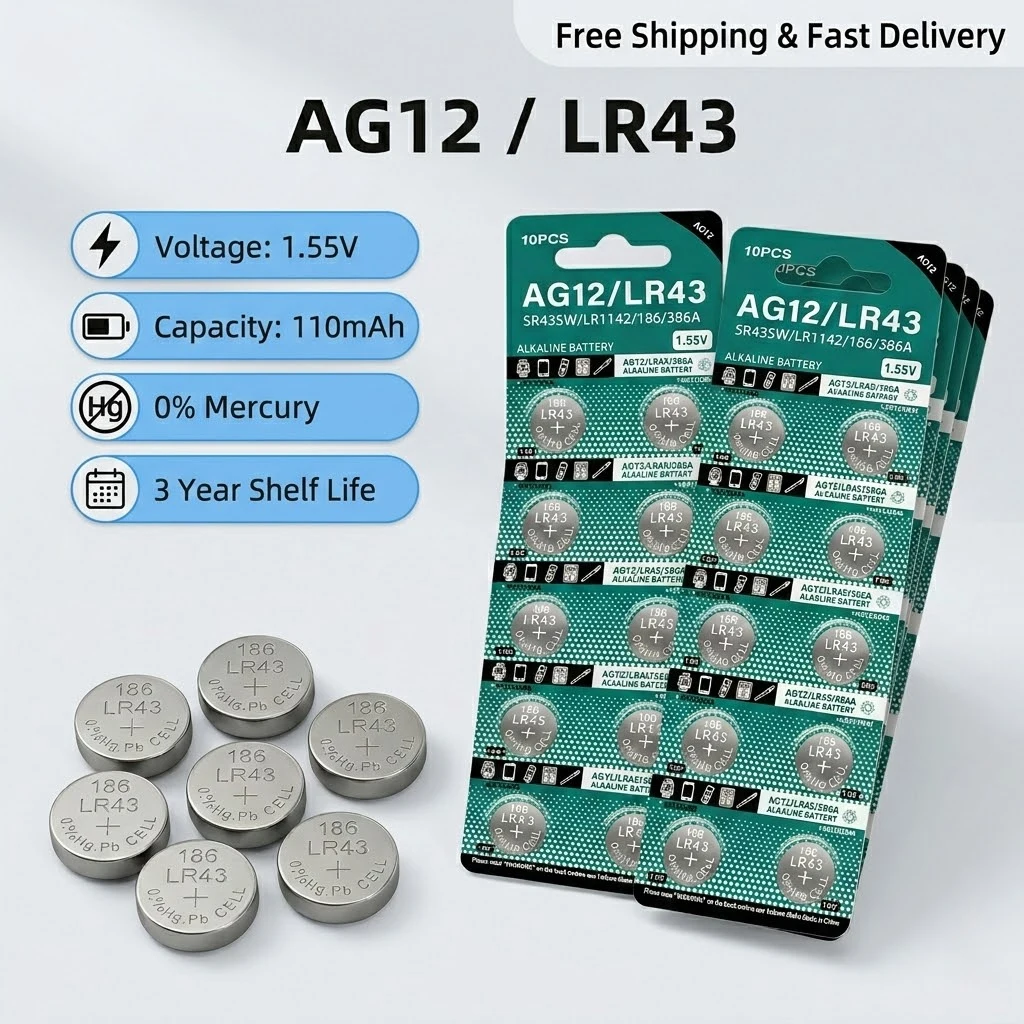 

2-10PCS AG12 LR43 1.55V Coin Cell Battery SR43 386 V12GA SR1142 Button Battery For Watch Toys Remote Control