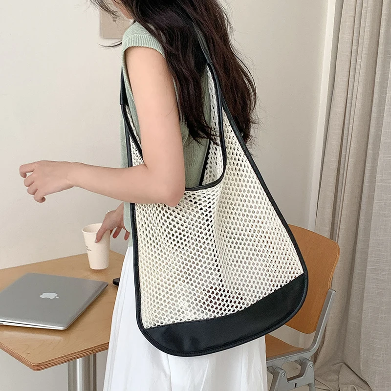 

Summer Hollowed Out Beach Bag Women Large Capacity Splicing Woven Bags High-end Shopping Handbag Leisure Traveling Shoulder Pack
