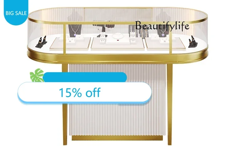 Y Oval Stainless Steel Jewelry Display Cabinet Fan-shaped Curved Surface Curved Nakajima Glass Watch Counter