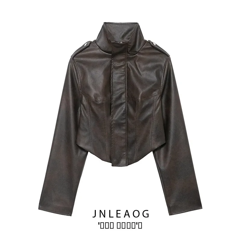 

Сводная универсальная женская кожаная куртка JNLEAOG на молнии, украшенная осенним новым поступлением, верхняя одежда для женщин