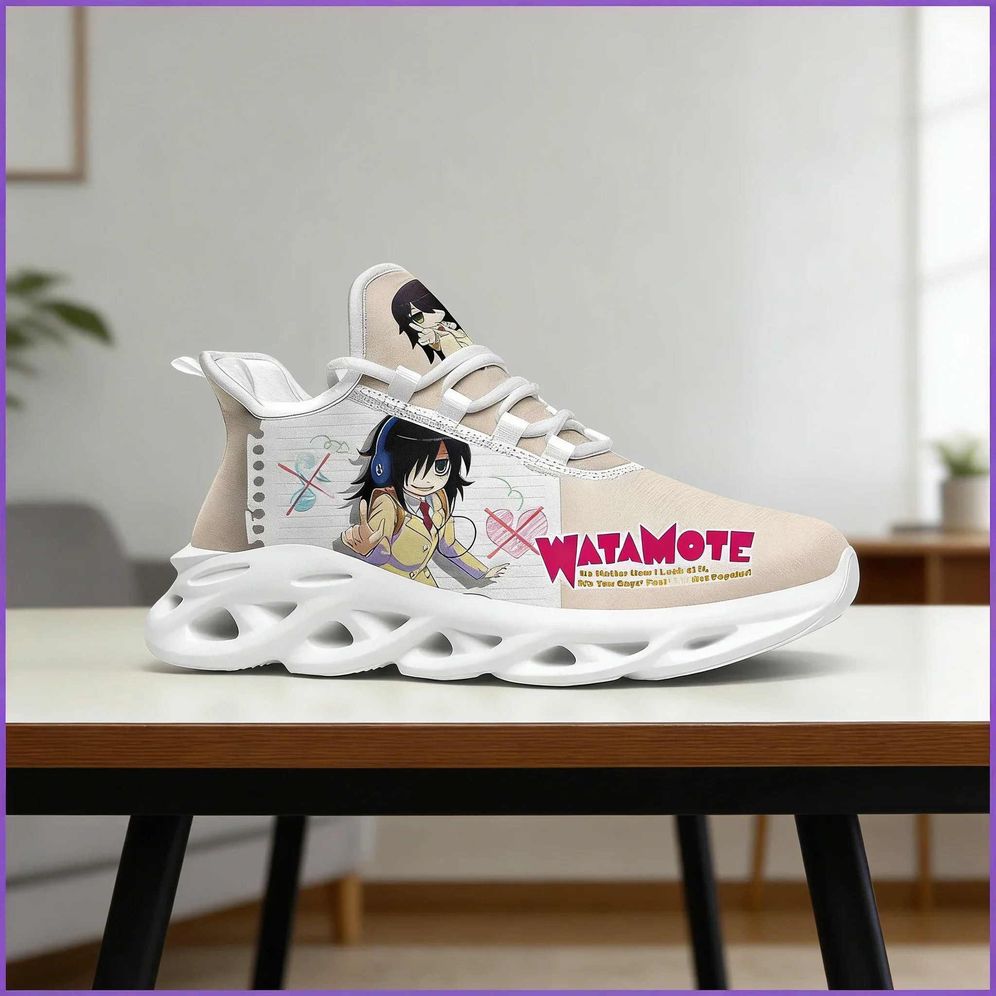 

Tomoko Cartoon Sneakers - Anime Running Shoes for Men Women, Breathable Mesh, Custom Lace-Up Flats