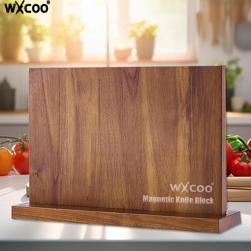 Bloco de faca magnético longo, suporte de faca de cozinha de madeira de acácia, contador de cozinha, ímãs fortes e aprimorados, suporte de faca de armazenamento
