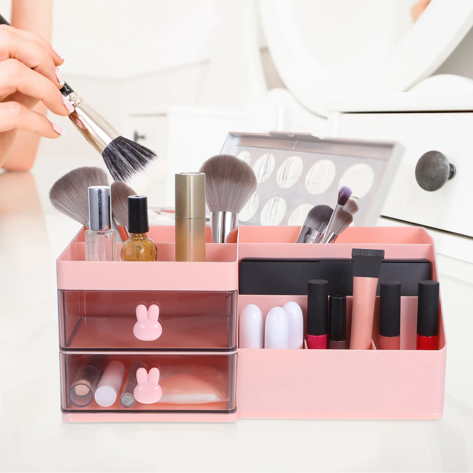 متعددة الوظائف سطح المكتب درج صندوق تخزين مكتب عمل منظم البلاستيك ماكياج الغرور تخزين لوازم صندوق مكتب محمول #4