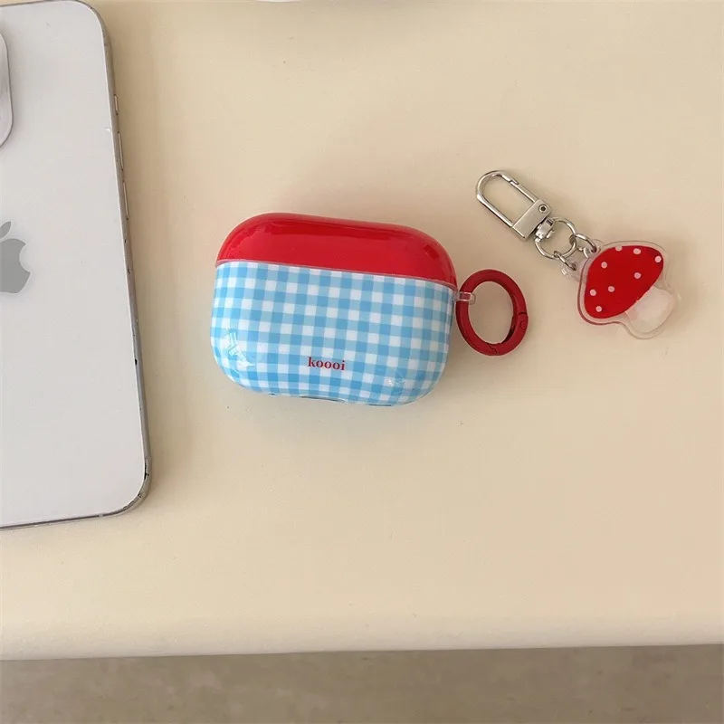 

NEW Cute Blue Plaid Pattern Earphone Case for Apple AirPods1 2 3 4 Cover with Charm Silicone Headphone Cases for Airpod Pro 2