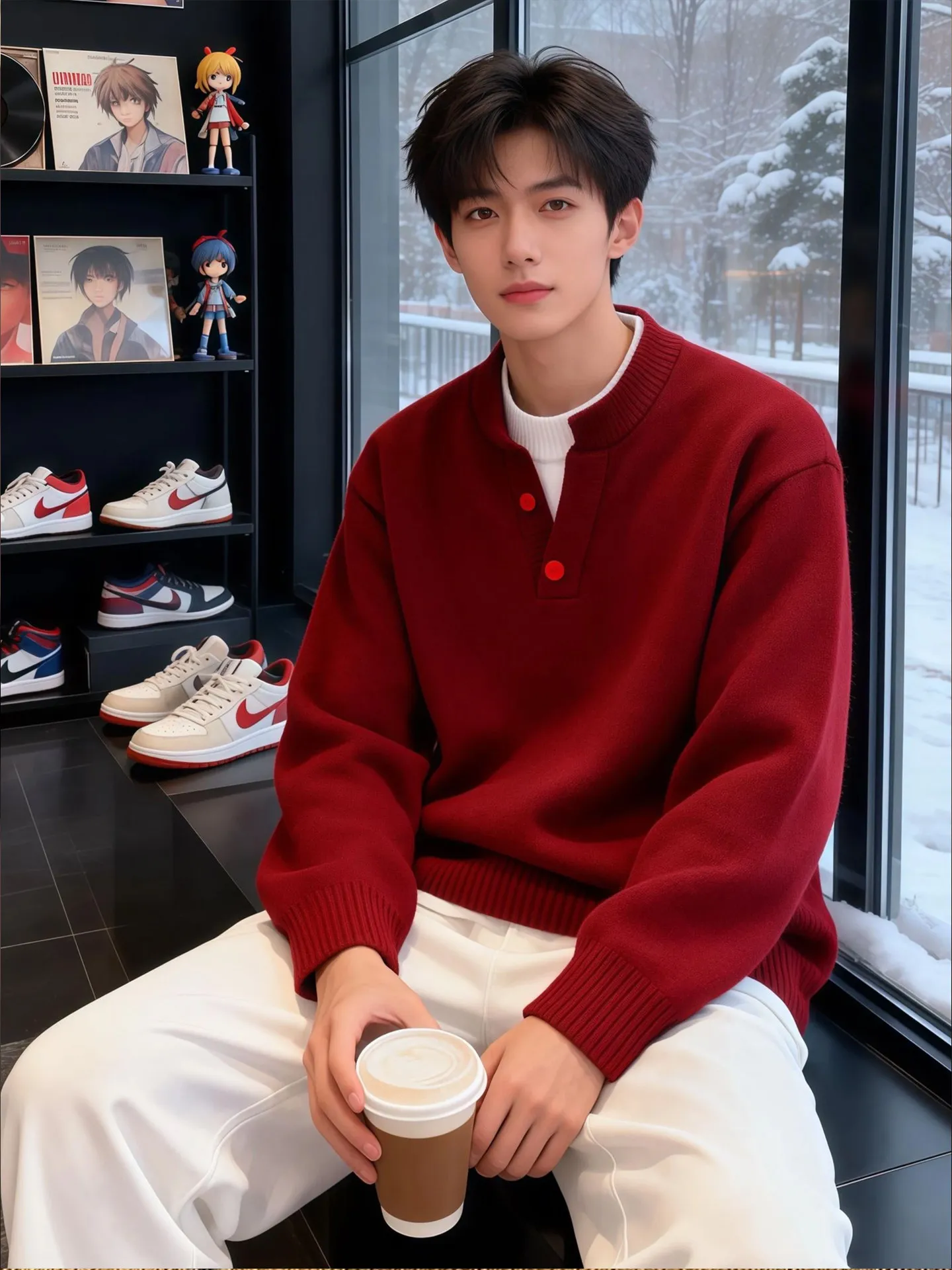 

Красный утепленный вязаный свитер с круглым вырезом, имитация комплекта из двух предметов, для мужчин, зимний, повседневный, комфортный, с длинными рукавами