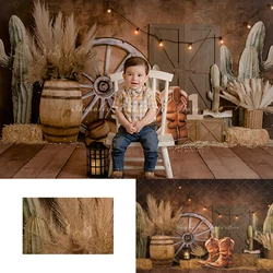 Yellowstone Cowboy Background Cake Smash Kids Adult Photography Props Child Baby Decors Wooden Cabin Straw Stacks Photo Backdrop