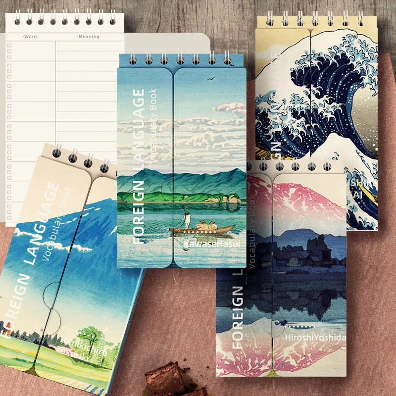 Katsushika Hokusai Ukiyoe Pocket English Word Notebook  Learn Foreign Words Memo Notebook Coil Student Portable Notepad