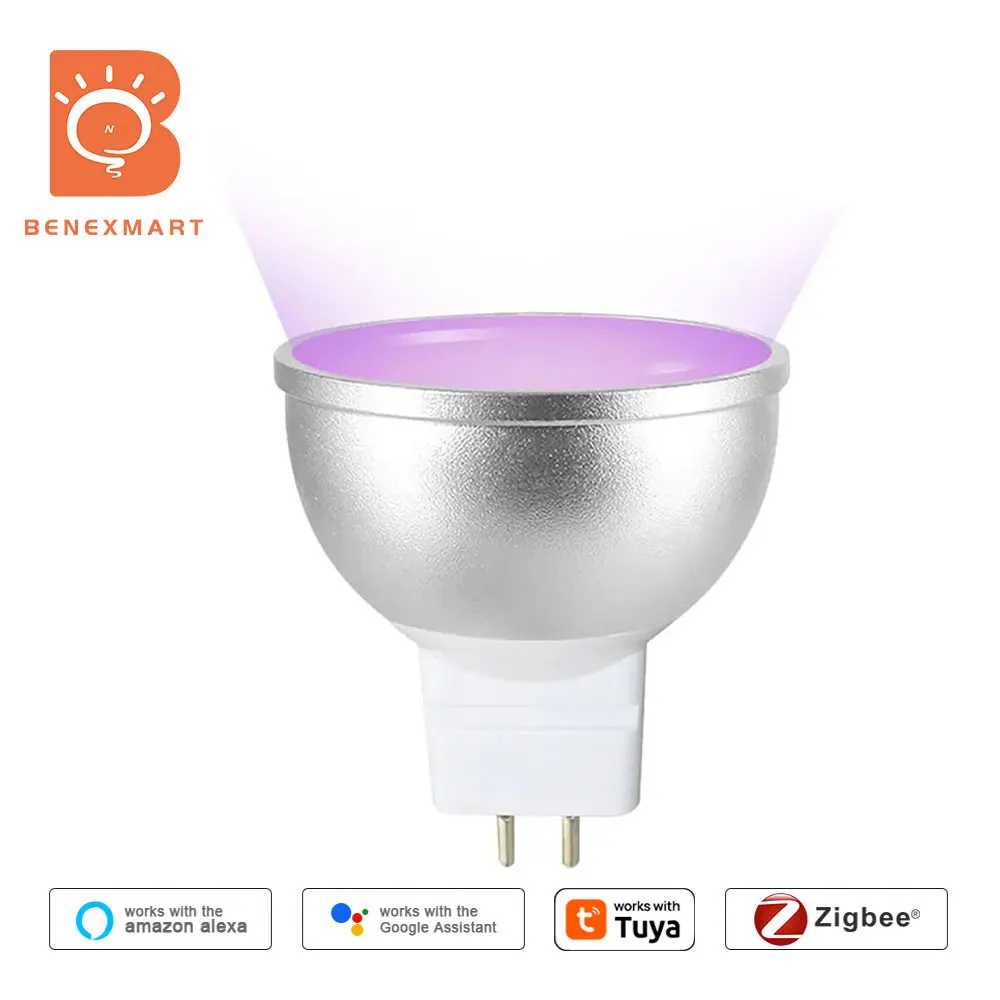 Benexamrt Zigbee MR16 12V LED Light Bulb Smart Lamp 5W RGBCW Spotlighting Work with Tuya SmartThings App Alexa Google Home Voice