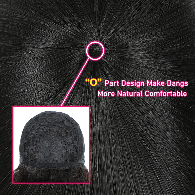 IJOY Brazilian Straight Human Hair Wigs With Bangs For Black Women Black Brown Non-Remy Hair Full Machine Made Human Hair Wig