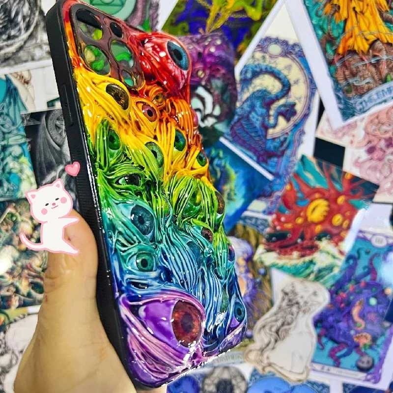 4162 Original 3D Handmade Mobile Phone Case Bloody Cthulhu Eyes Rainbow Mobile Phone Case Dark Gothic Punk Art Custom Gift