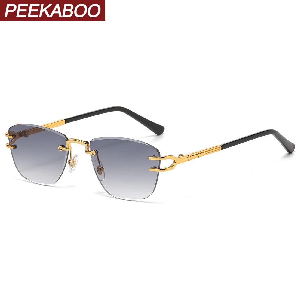 

Peekaboo rimless sunglasses fashion women metal square sun glasses for men unisex no frame grey brown black uv400 gift items
