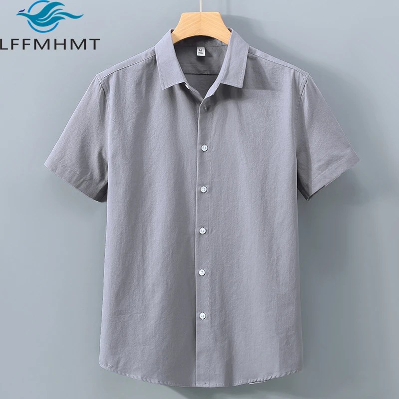 

1501 Short Sleeve Shirt Men's Summer Fashion Solid Color Simple Basical Blouse 100% Cotton Teens Student Campus Style Daily Tops