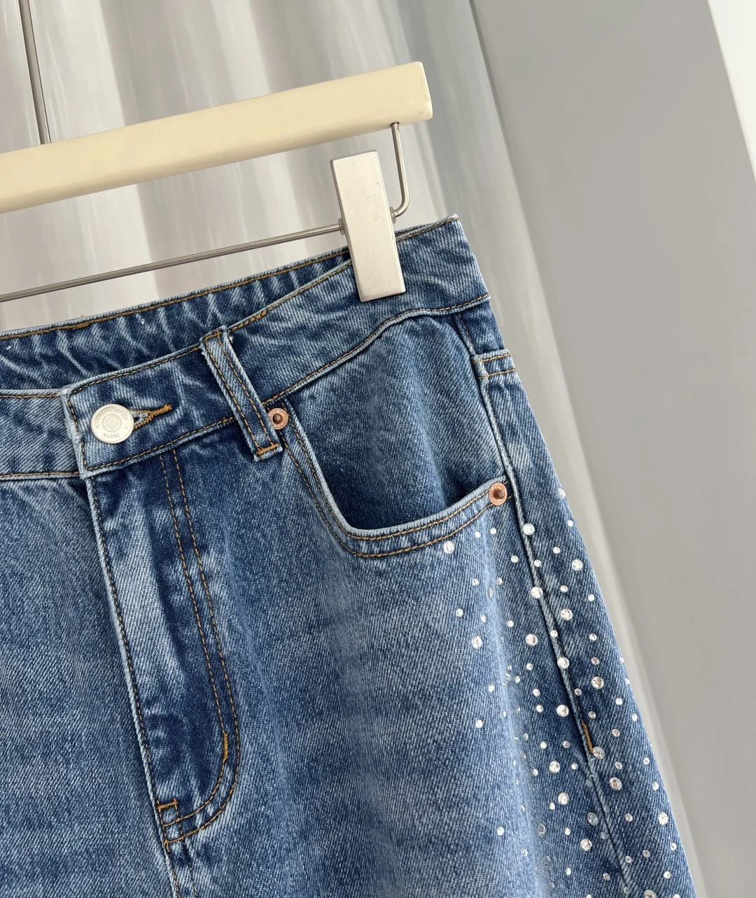 Jean droit à perles lourdes pour femmes, pantalon en Denim décontracté à jambes larges, taille haute, automne