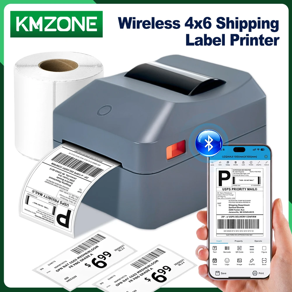 4inch Thermal Label Sticker Waybill Printer 1D 2D Barcodes Print Paper Support QR Code for DHL Fedex EMS Express 25-100mm Print