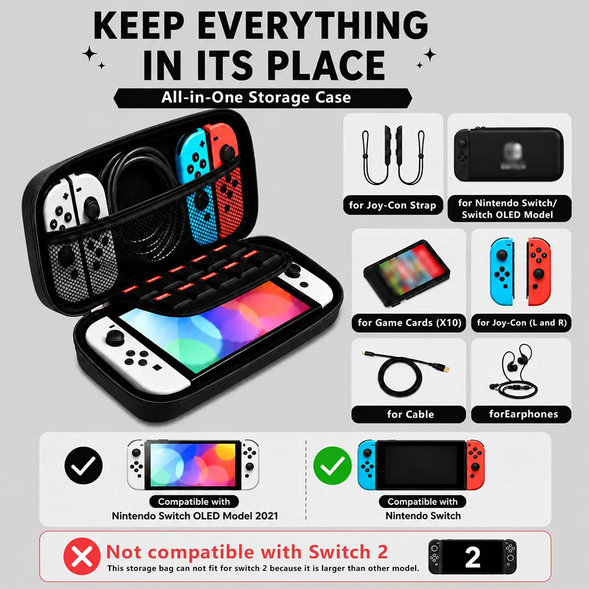 Portable Carrying Case With Mesh Pockets Portable Travel Gaming Accessories Storage Bag for Nintendo Switch Lite/OLED