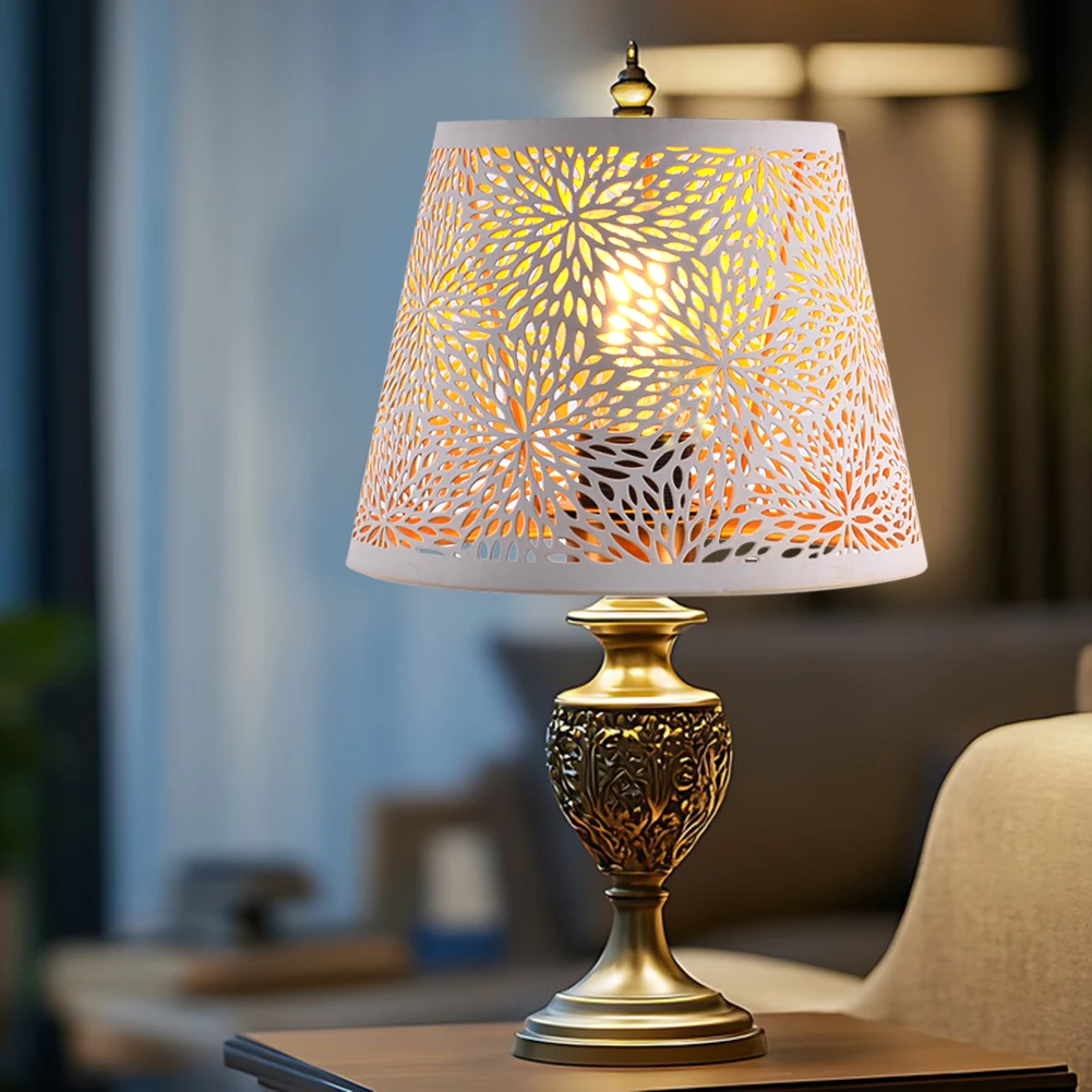 E27 Hollow Out Lamp Shade Floral Print Universal Metal Lampshade Good Heat Dissipation for Table Lamp Bedroom Bedside Light
