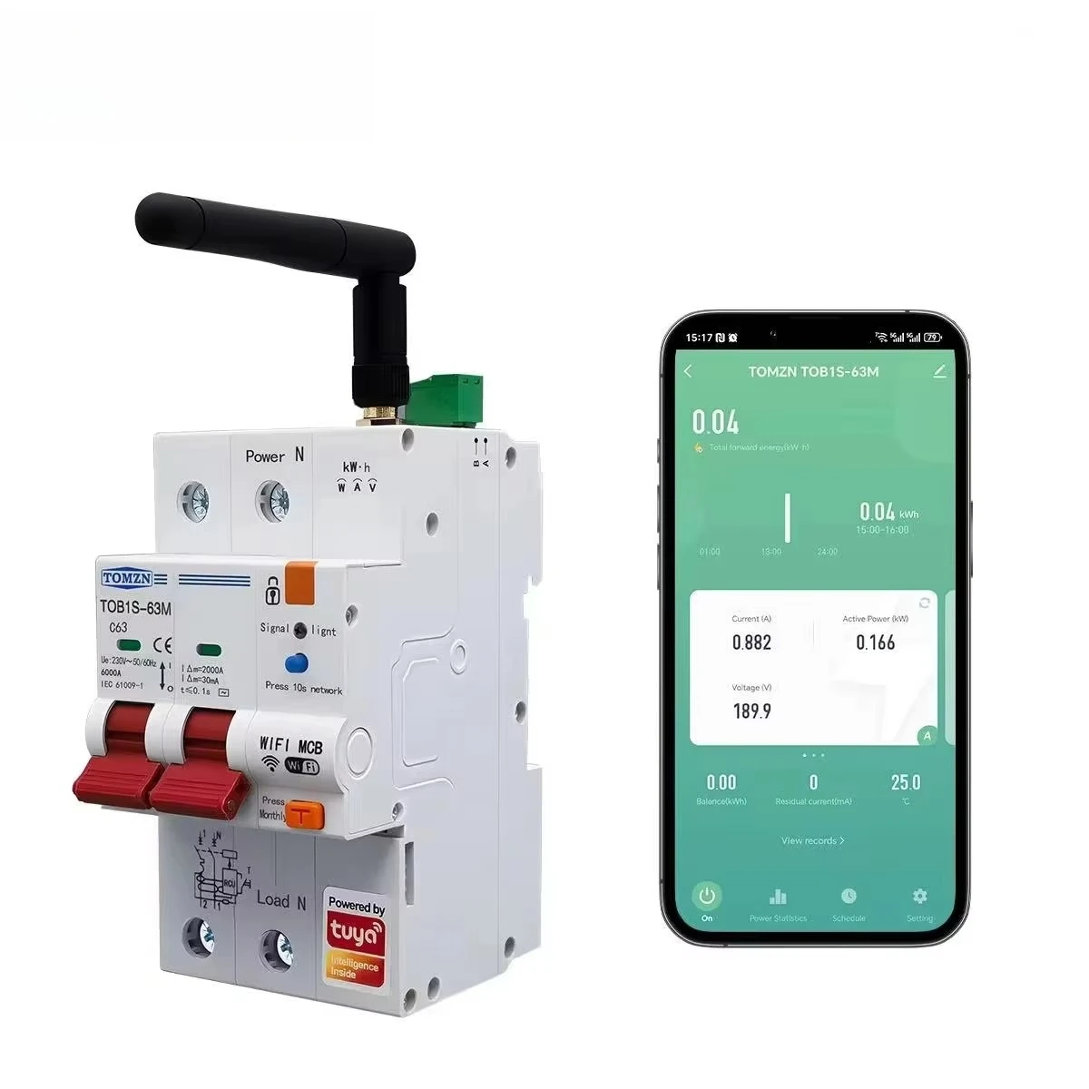 TOB1S-63M Tuya Smart Life Wireless Circuit Breaker Smart Switch Remote Control Over/Under Current Protection Temperature