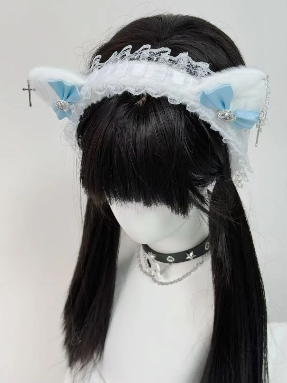 Lolita Kawaii แม่บ้าน Hairband ผู้หญิง Landmine ผม Band แมวหูลูกไม้ Bowknot Headband คอสเพลย์ปาร์ตี้อุปกรณ์เสริมผม