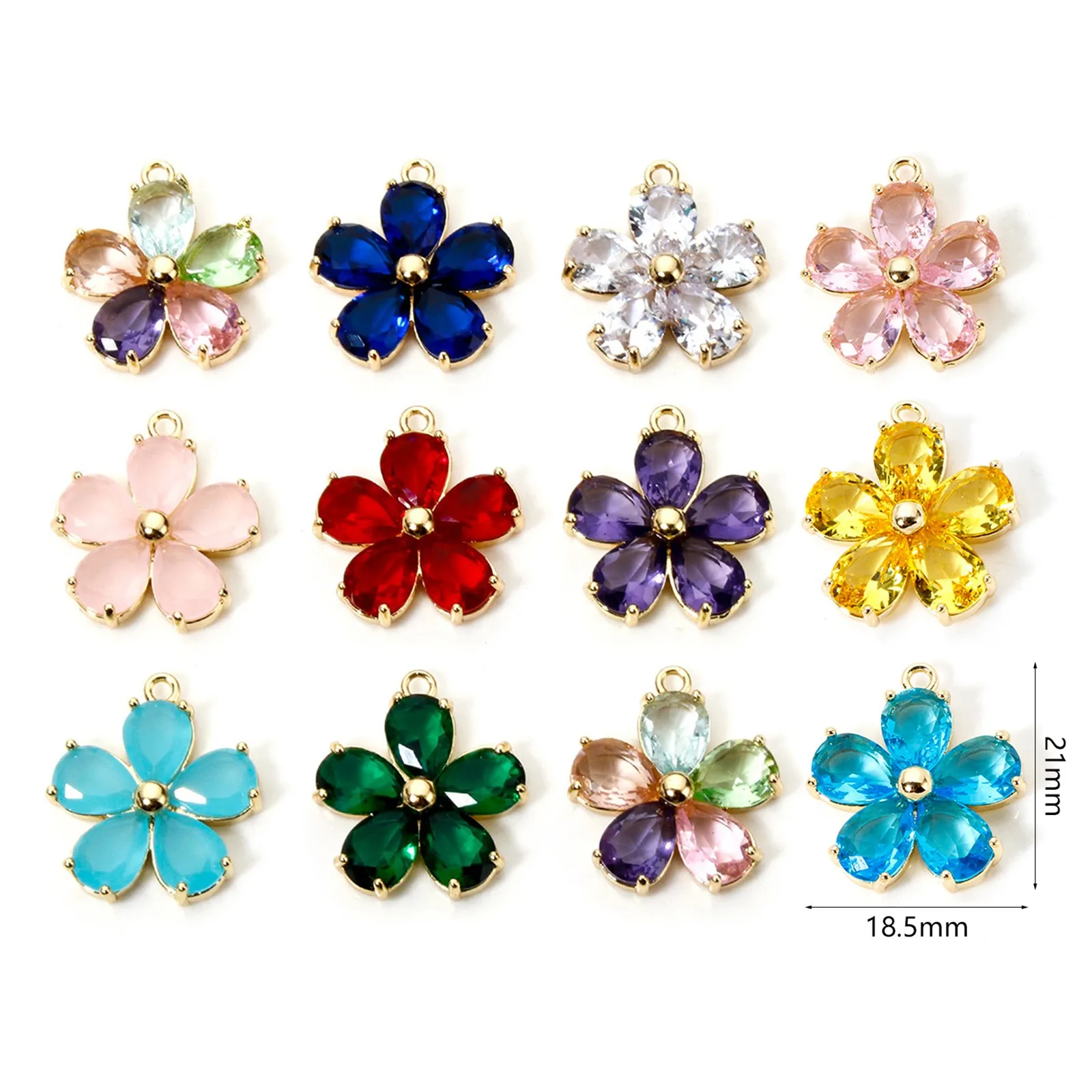 1pc Neue Messing Charms Gold Farbe Blume Mehrfarbige Glas Anhänger DIY Halskette Ohrringe Für Frauen Schmuck Erkenntnisse 21mm x 18,5mm – Detail 2