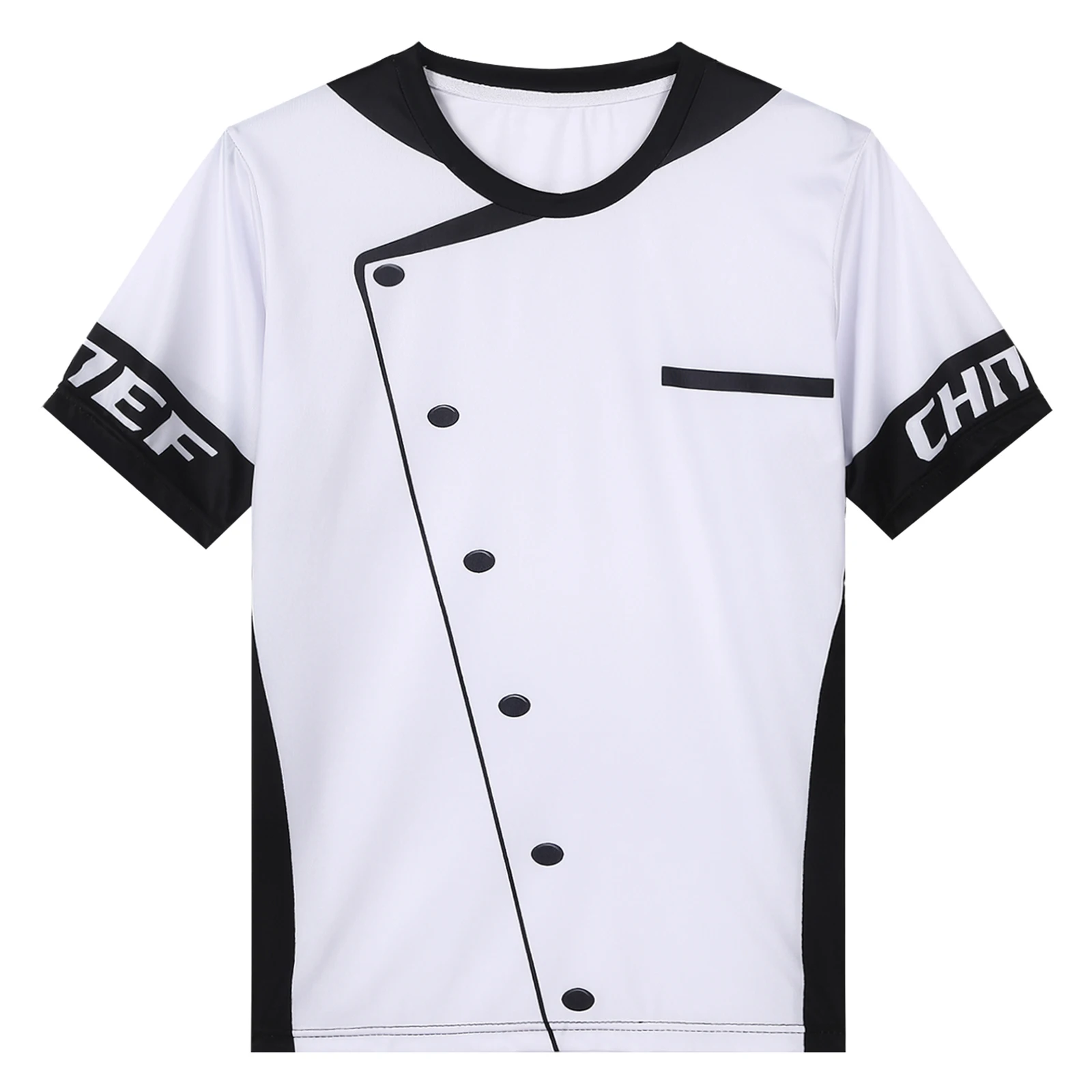 Mens Chef Shirt Hotel Restaurant Kitchen Costume Print Work Wear Uniform Casual Round Neck Short Sleeve Food Service T-shirt