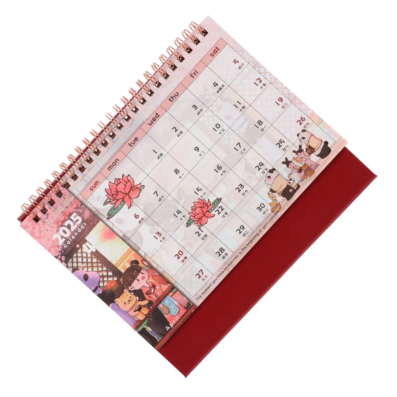Cute Cartoon Desk Calendar Small Flip Monthly Desktop Calendar Decorative Standing Desk Accessory Creative Coil Chinese Style