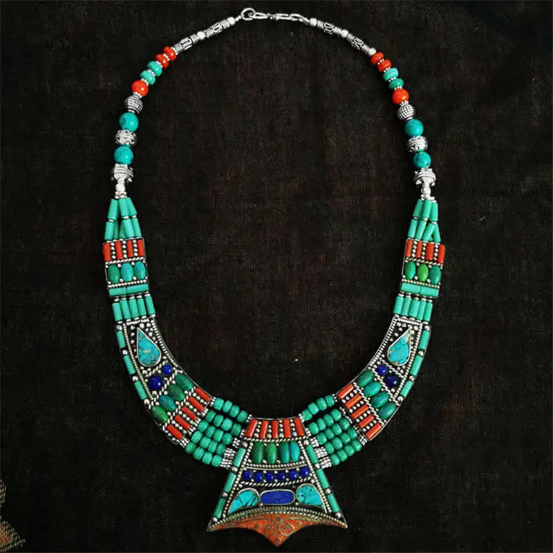 BOHO Vintage Necklaces Collection Copper Inlaid Big Pendant Necklaces Ethnic Jewelry TNL161