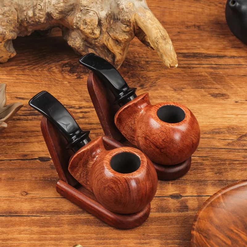 Rosewood Apple-Shaped Smoking Pipe - Large Chamber Traditional Solid Wood Tobacco Pipe Daddy's Gift