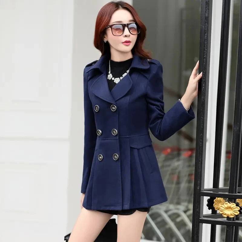 2023 Spring Autumn Wool Coats Women Slim Double Breasted Trench Coats Overcoat Long Female Windbreakers Outwear Cardigan Clothes