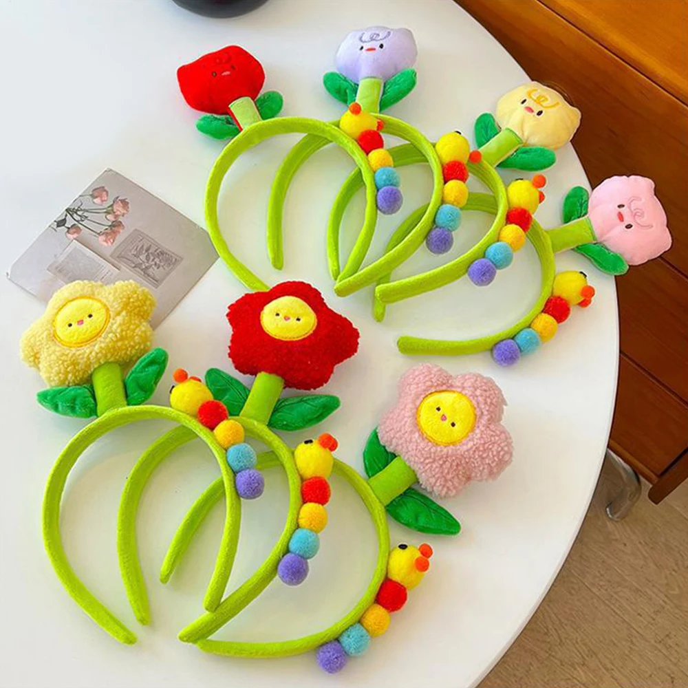 Cute Flowers Hair Bands Green Flower Plush Hair Hoop Trend Female Headband Head Hoop Sweet Hair Bands Accessories for Women